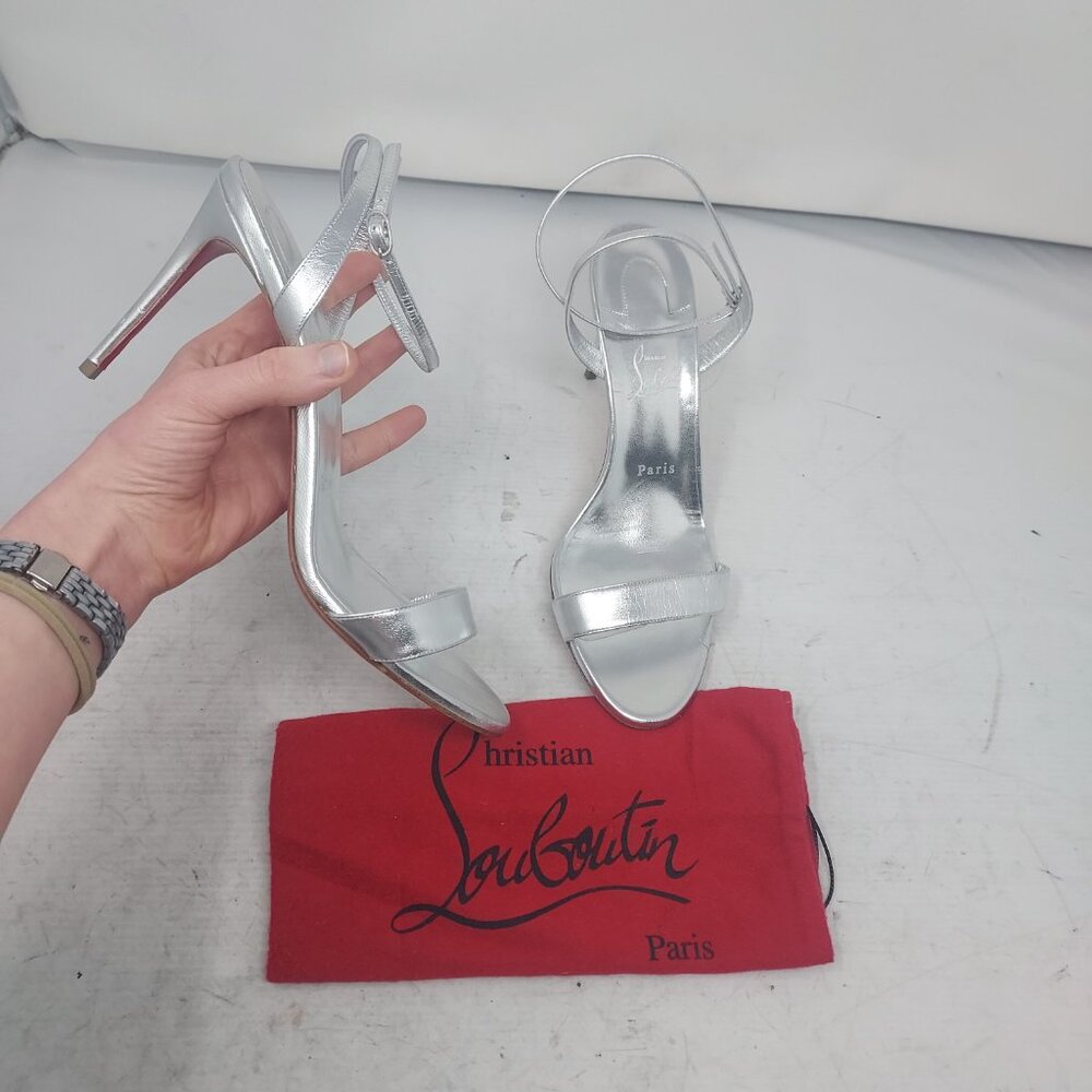 Christian Louboutin Loubigirl Silver Ankle Strap Heel Sandal